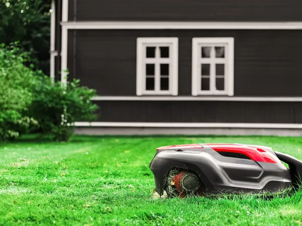 Mähroboter im mährobotergerecht gestalteten Garten